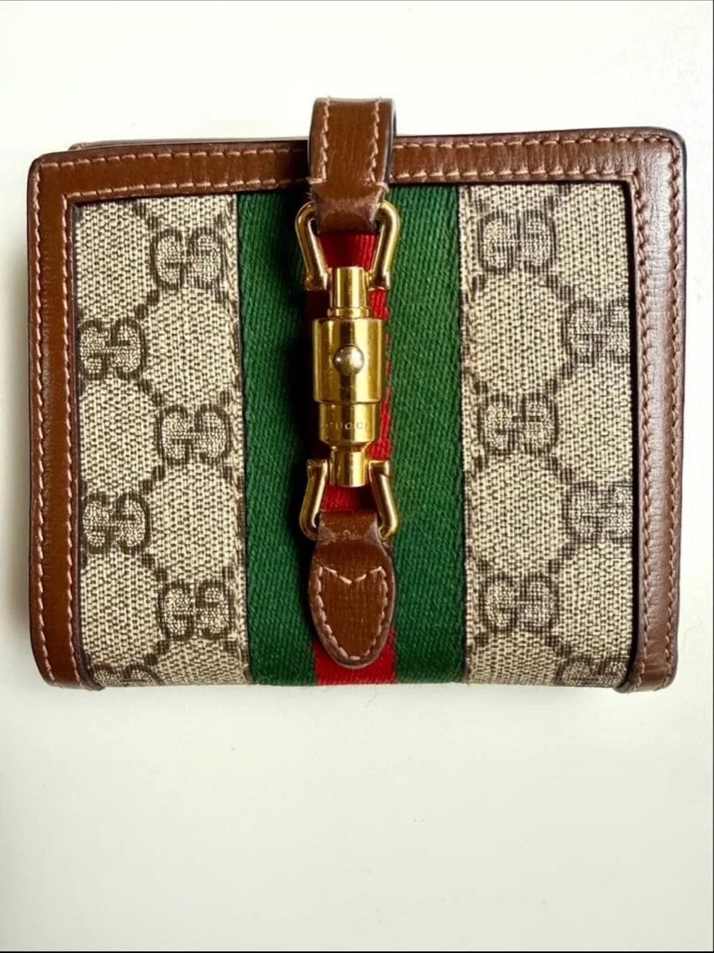Gucci Brown GG Canvas Wallet with Green & Red Stripe
